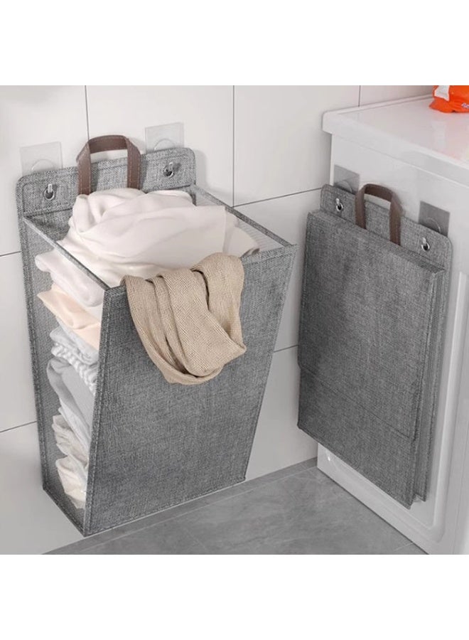 Wall Mounted Foldable Laundry Hamper(41cm X 15cm X 58cm), Large Capacity Dirty Clothes Basket with Lid, Waterproof Mesh Hanging Storage Bag for Bathroom/Washing Machine, Space-Saving - Image 2