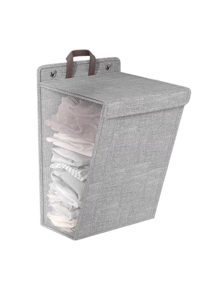 Wall Mounted Foldable Laundry Hamper(41cm X 15cm X 58cm), Large Capacity Dirty Clothes Basket with Lid, Waterproof Mesh Hanging Storage Bag for Bathroom/Washing Machine, Space-Saving - Image 1