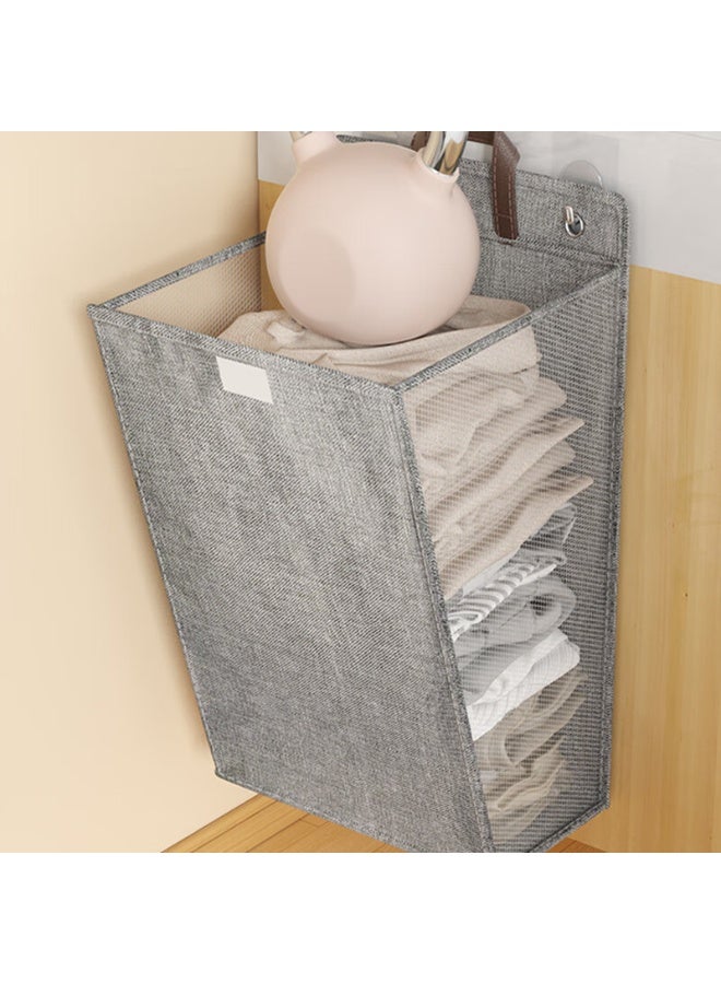 Wall Mounted Foldable Laundry Hamper(41cm X 15cm X 58cm), Large Capacity Dirty Clothes Basket with Lid, Waterproof Mesh Hanging Storage Bag for Bathroom/Washing Machine, Space-Saving - Image 4