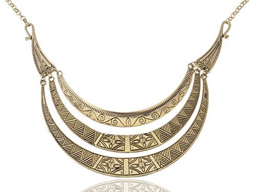 Alilang Vintage Egyptian Crescent Moon Shaped Bib Adjustable Statement Necklace - Image 1