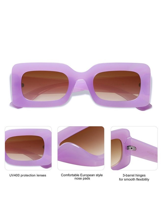 Sojos Retro 90S Nude Rectangle Sunglasses Womens Mens Trendy Chunky Glasses Purple Frame Brown Lens  - Image 3