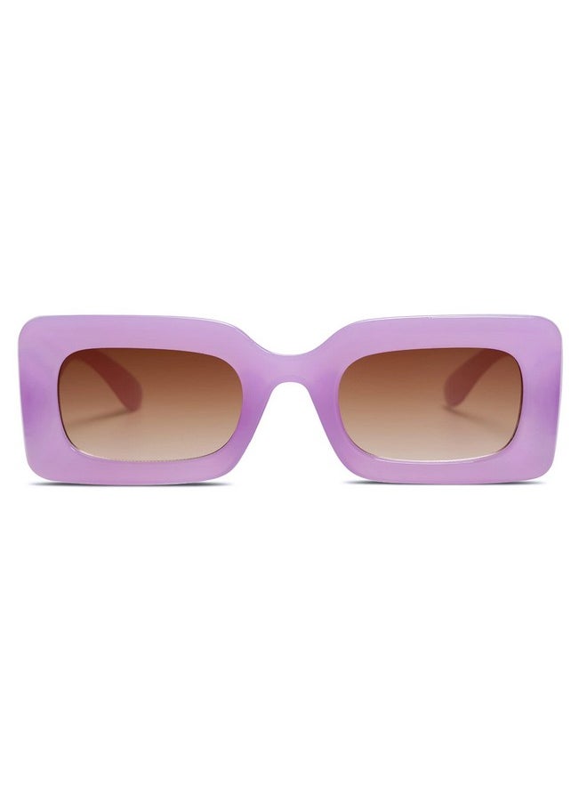 Sojos Retro 90S Nude Rectangle Sunglasses Womens Mens Trendy Chunky Glasses Purple Frame Brown Lens  - Image 5