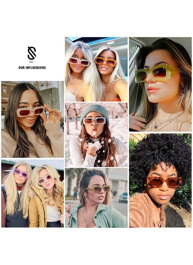 Sojos Retro 90S Nude Rectangle Sunglasses Womens Mens Trendy Chunky Glasses Purple Frame Brown Lens  - Image 2