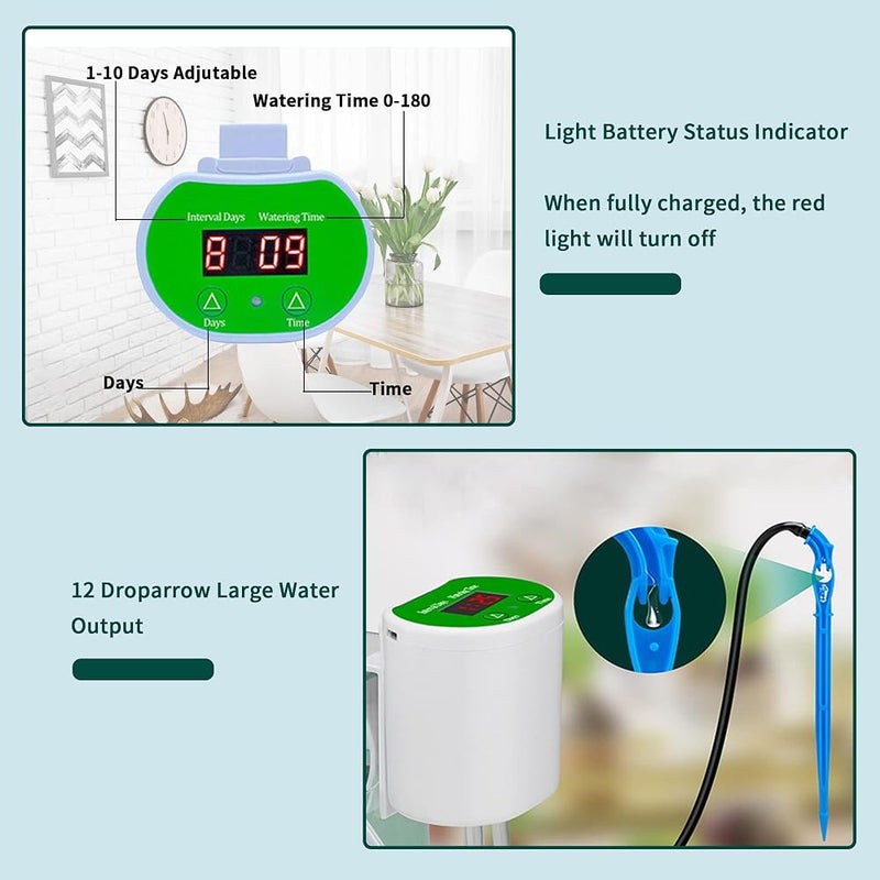 BIGTHREE Automatic Watering System, 12 Plants Drip Irrigation Kits, LED Display & USB Power Plant Self Watering System, Automatic Plant Waterer Devices for Indoor Potted Plant - Image 3