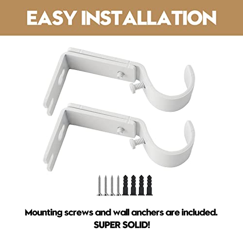 AddGrace Adjustable Curtain Rod Bracket Fits up to 1 inch Curtain Rod Sturdy Premium Brackets for Wall Set of 2 White - Image 4