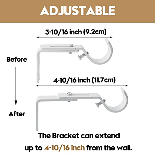 AddGrace Adjustable Curtain Rod Bracket Fits up to 1 inch Curtain Rod Sturdy Premium Brackets for Wall Set of 2 White - Image 3