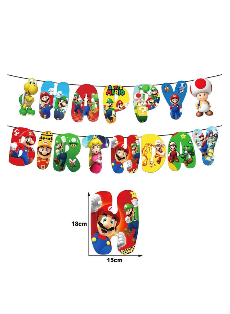 مجموعة زينة عيد الميلاد بتصميم سوبر ماريو، لافتة عيد ميلاد سعيد، زينة علوية للكعك، بالونات لتزيين حفلات اعياد الميلاد وحفلات استقبال المولود للاولاد والبنات - Image 2