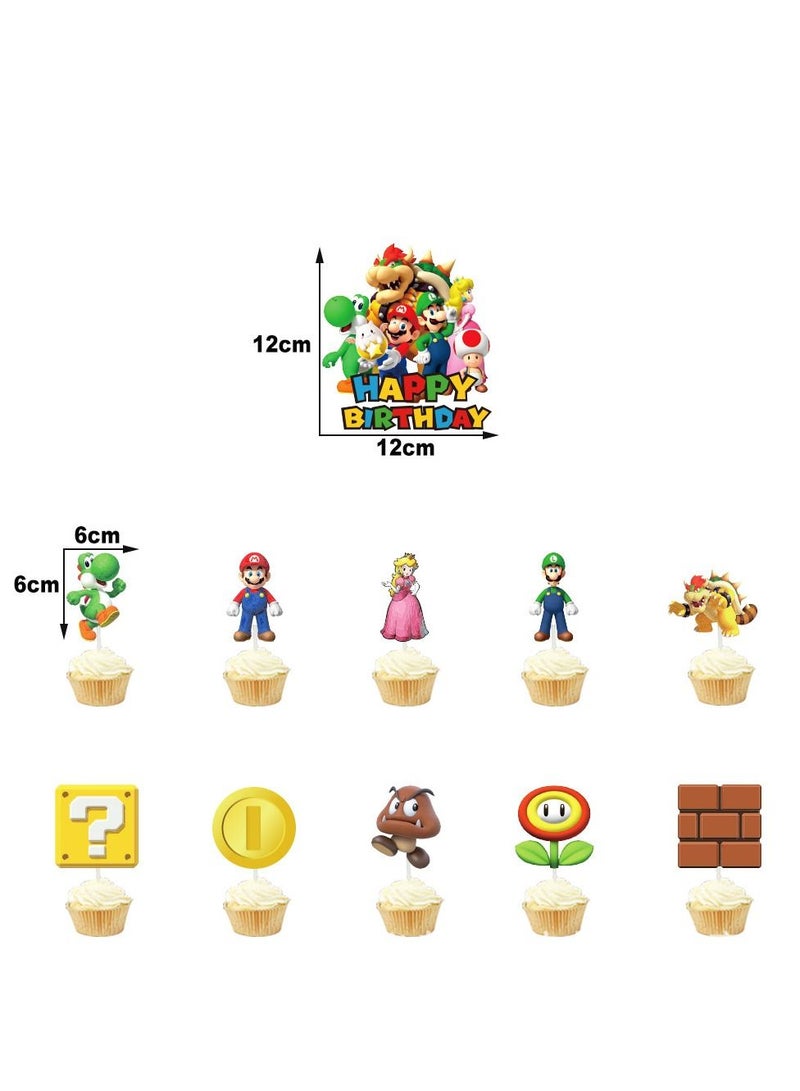 مجموعة زينة عيد الميلاد بتصميم سوبر ماريو، لافتة عيد ميلاد سعيد، زينة علوية للكعك، بالونات لتزيين حفلات اعياد الميلاد وحفلات استقبال المولود للاولاد والبنات - Image 3