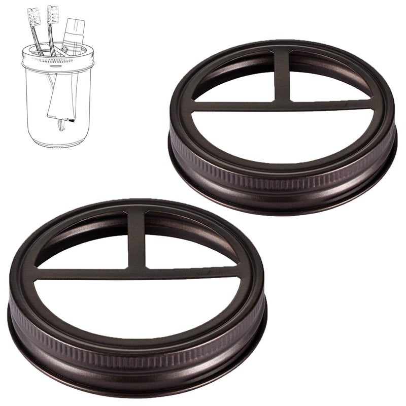 SheeChung Wide Mouth ONLY SheeChung 2 Pack Mason Jar Toothbrush Holder Lid  Rustproof 304 Stainless Steel for Ball Mason Jar or Any Pint Jar Farmhouse Decor Bathroom Accessories Set  Bronze - Image 1