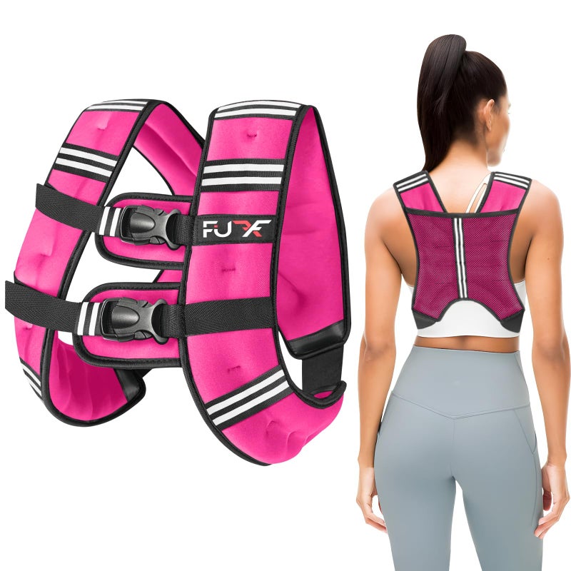 FUFF Weighted Vest Woman, 15 Pound Womens Weight Vest for Walking, Strength Training Weight Vests for Female Men, Reflective Stripe Fitness Body Vest for Workout Running Jogging (Pink) - Image 1