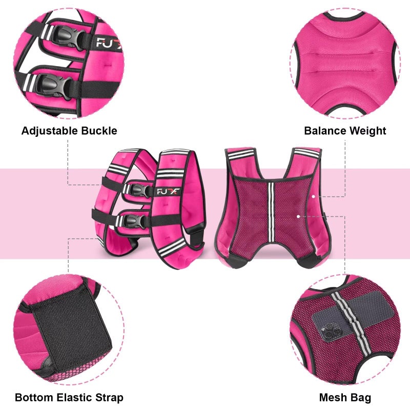 FUFF Weighted Vest Woman, 15 Pound Womens Weight Vest for Walking, Strength Training Weight Vests for Female Men, Reflective Stripe Fitness Body Vest for Workout Running Jogging (Pink) - Image 2