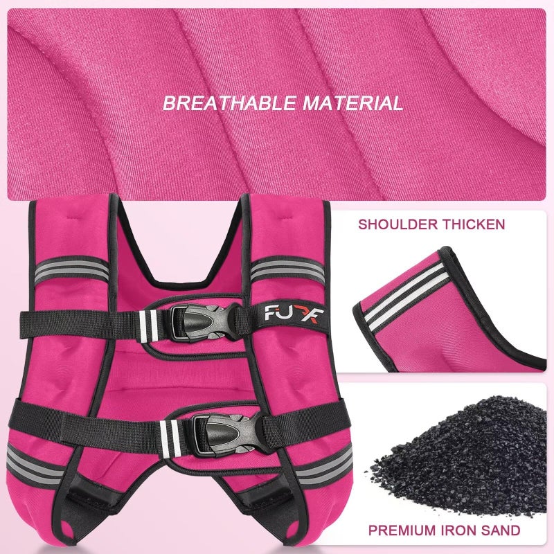 FUFF Weighted Vest Woman, 15 Pound Womens Weight Vest for Walking, Strength Training Weight Vests for Female Men, Reflective Stripe Fitness Body Vest for Workout Running Jogging (Pink) - Image 4