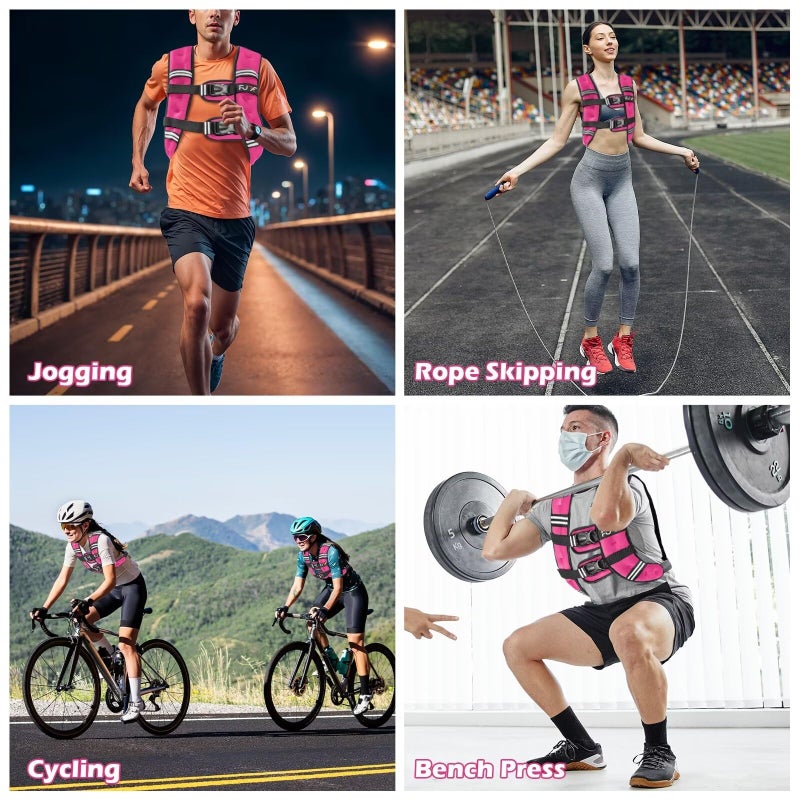 FUFF Weighted Vest Woman, 15 Pound Womens Weight Vest for Walking, Strength Training Weight Vests for Female Men, Reflective Stripe Fitness Body Vest for Workout Running Jogging (Pink) - Image 5