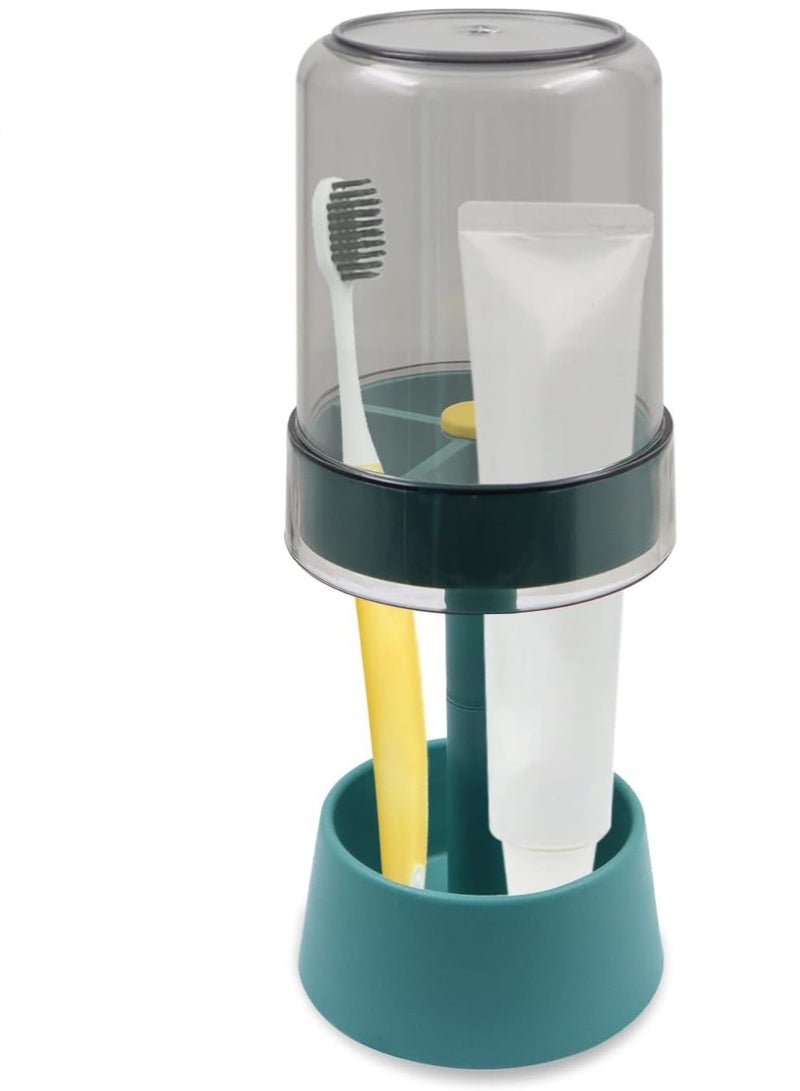 Excefore Toothbrush Holder Stand with Cover/Cup, Toothpaste Holder Stand with 3 Slots, Dental Storage Organizer Holder Stand(Blue) - Image 1