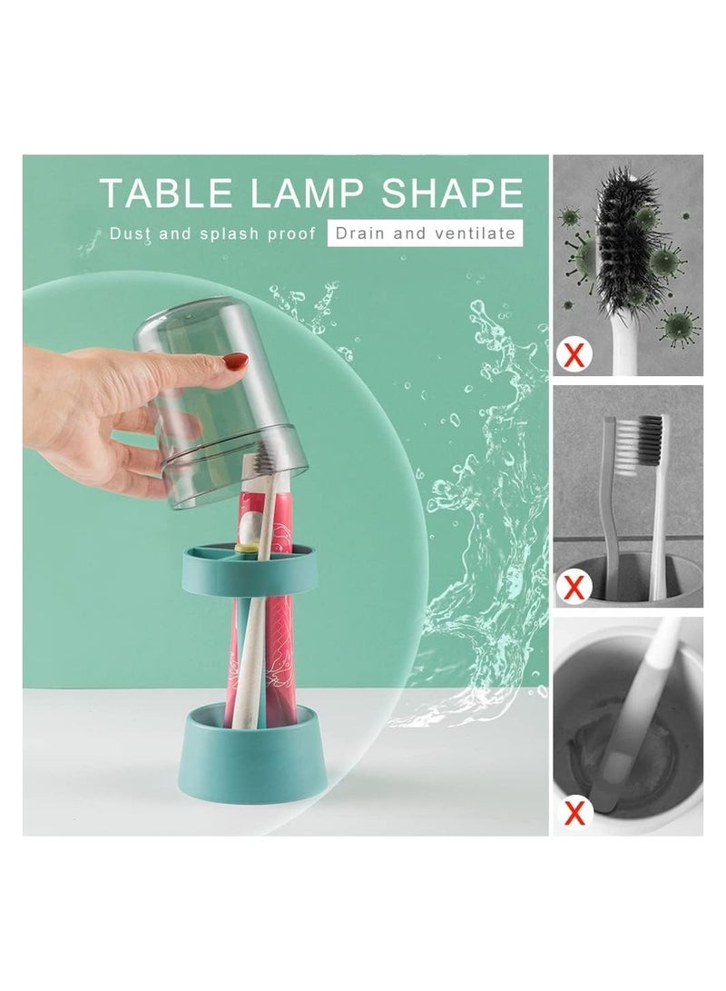 Excefore Toothbrush Holder Stand with Cover/Cup, Toothpaste Holder Stand with 3 Slots, Dental Storage Organizer Holder Stand(Blue) - Image 2