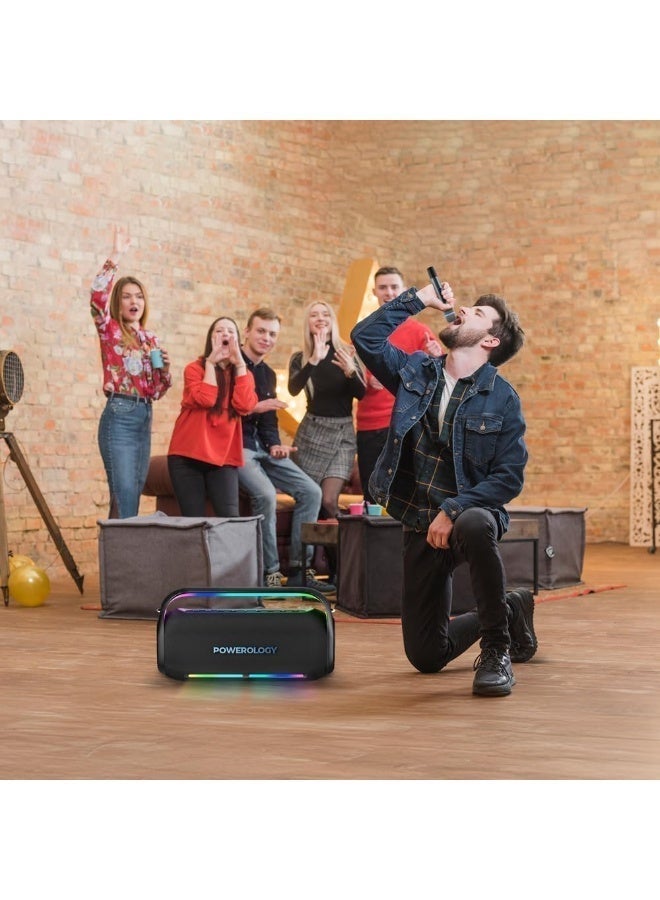 باورولوجي جهاز كاريوكي مع ميكروفون لاسلكي، مكبر صوت محمول، جهاز تحكم عن بُعد، 12 ساعة وقت تشغيل، قوة 200 واط، مكبر صوت كاريوكي محمول مع أضواء دي جي - Image 2