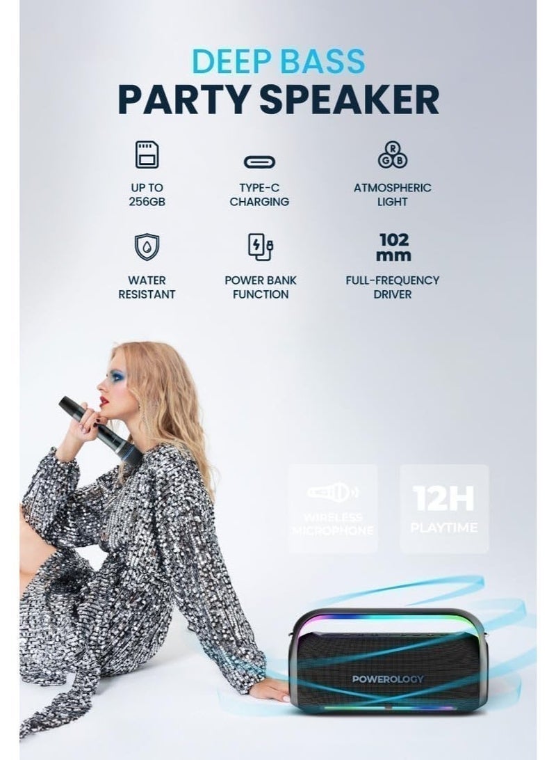 باورولوجي جهاز كاريوكي مع ميكروفون لاسلكي، مكبر صوت محمول، جهاز تحكم عن بُعد، 12 ساعة وقت تشغيل، قوة 200 واط، مكبر صوت كاريوكي محمول مع أضواء دي جي - Image 4