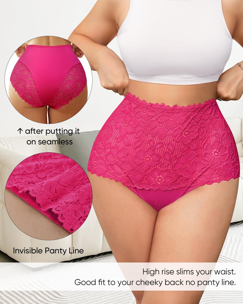 MIOTAN Women's High Waisted Underwear Pack Lace Ladies Panties Beautiful Cute Breathable Cheeky Postpartum Post Partum, Multicolor, L - Image 5