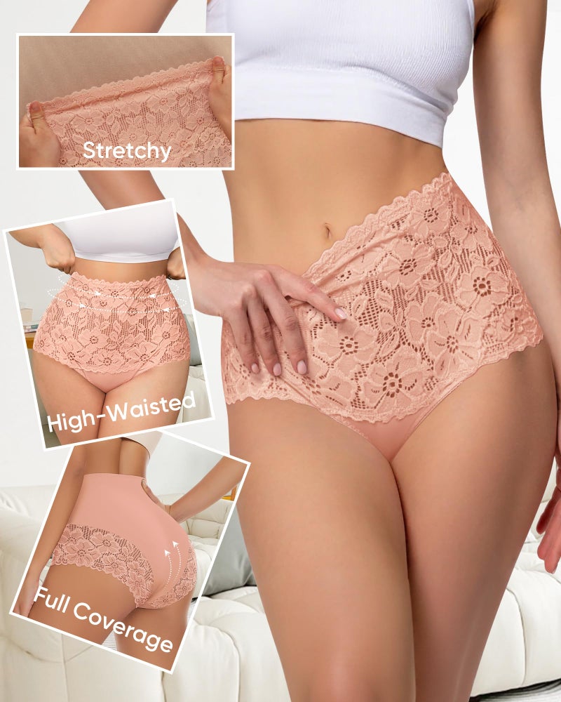 MIOTAN Women's High Waisted Underwear Pack Lace Ladies Panties Beautiful Cute Breathable Cheeky Postpartum Post Partum, Multicolor, L - Image 2