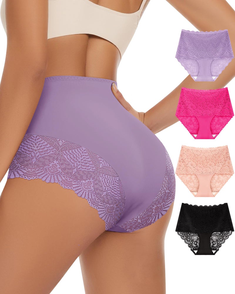 MIOTAN Women's High Waisted Underwear Pack Lace Ladies Panties Beautiful Cute Breathable Cheeky Postpartum Post Partum, Multicolor, L - Image 1