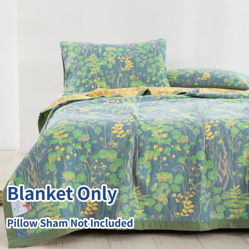 Purefair 100% Cotton Muslin Botanical Blanket Jacquard Floral Plants Pattern Quilt, Soft Bed Cover Lightweight Breathable Gauzy Reversible Bedspread Coverlet Bedding Twin(59"x94"), No Pillow Sham - Image 2