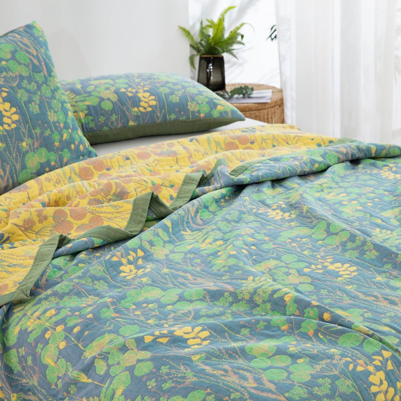 Purefair 100% Cotton Muslin Botanical Blanket Jacquard Floral Plants Pattern Quilt, Soft Bed Cover Lightweight Breathable Gauzy Reversible Bedspread Coverlet Bedding Twin(59"x94"), No Pillow Sham - Image 3