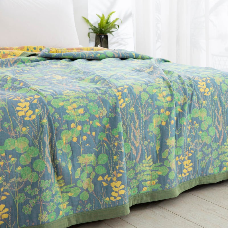 Purefair 100% Cotton Muslin Botanical Blanket Jacquard Floral Plants Pattern Quilt, Soft Bed Cover Lightweight Breathable Gauzy Reversible Bedspread Coverlet Bedding Twin(59"x94"), No Pillow Sham - Image 5