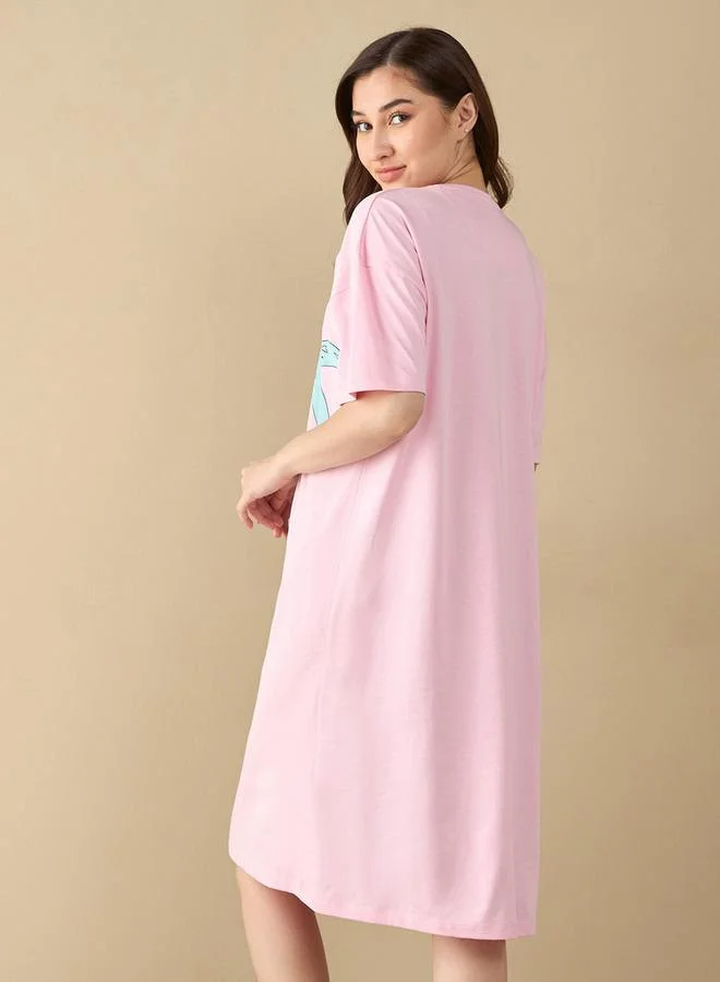 Splash FAV Daisy Duck Print Sleepshirt with Round Neck and Short Sleeves