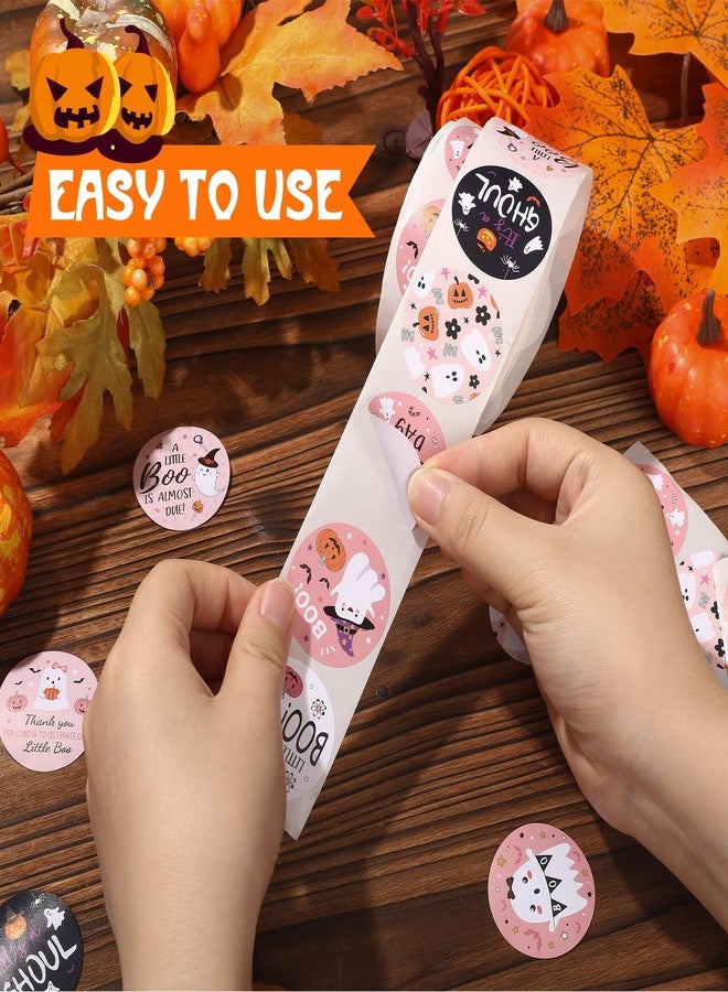 NEWEST 500PCS Halloween Stickers Roll, 1.5inch Round Adhesive Stickers Cute Ghost Decorative Labels Happy Halloween Name Tags for Packaging, Halloween Party Favor Decor, Pink, Black - Image 5