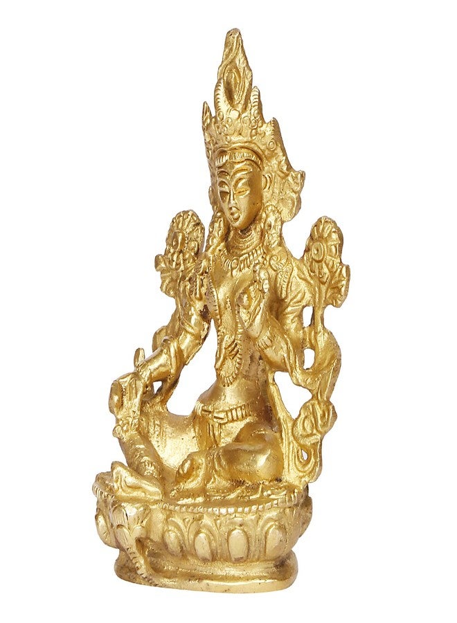 ARTVARKO Brass Goddess Tara Devi Sitting Idol Tibetan Buddhist Goddess Green Tara Decorative Sculpture - 3.5 Inches - Image 4