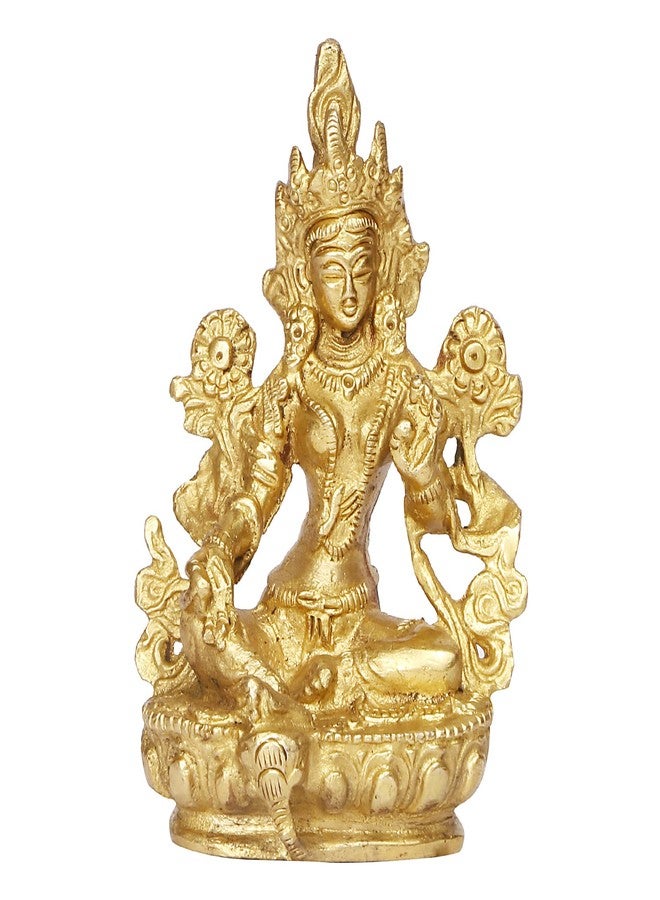 ARTVARKO Brass Goddess Tara Devi Sitting Idol Tibetan Buddhist Goddess Green Tara Decorative Sculpture - 3.5 Inches - Image 2