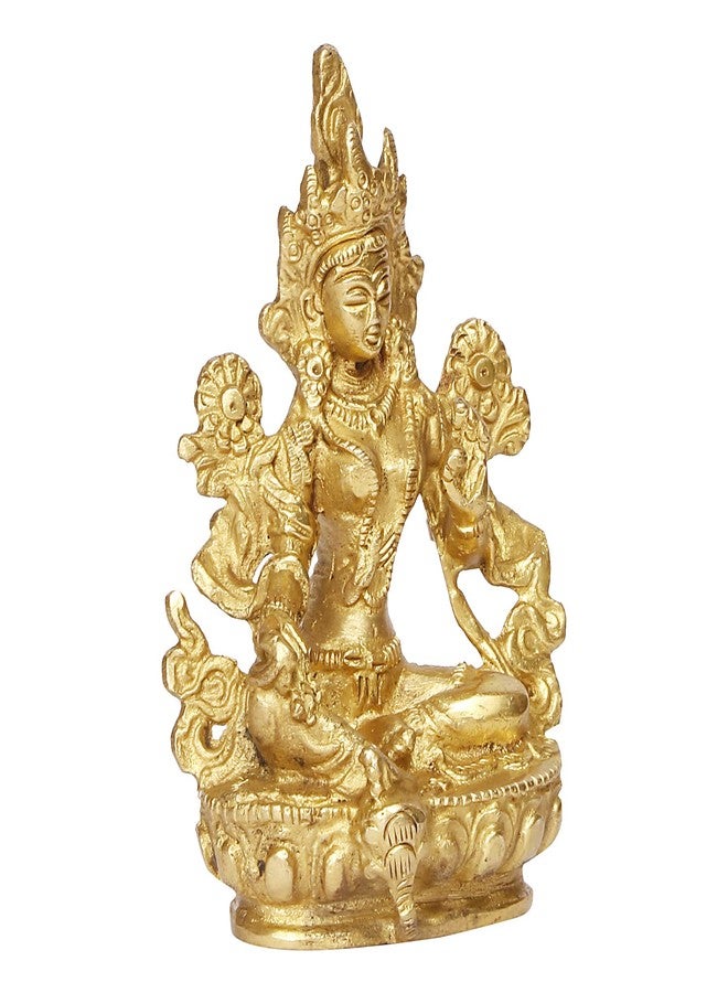 ARTVARKO Brass Goddess Tara Devi Sitting Idol Tibetan Buddhist Goddess Green Tara Decorative Sculpture - 3.5 Inches - Image 3