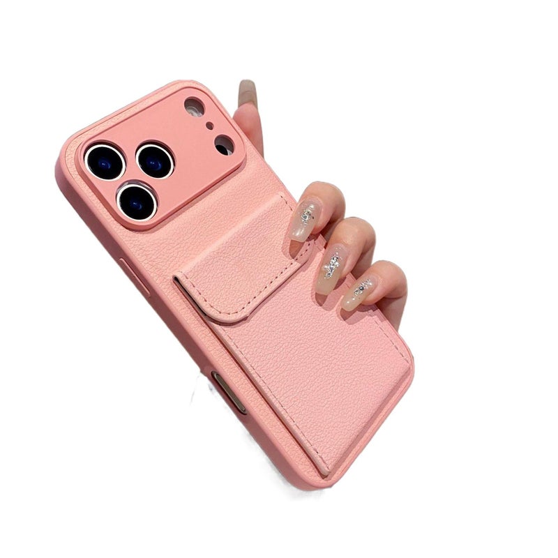 MS غطاء واقي بملمس جلد لـ iPhone 14 / 14 Plus / 14 Pro / 14 Pro Max مع حامل بطاقات وحماية من السقوط مع مقاوم للصدمات مع مقاوم لبصمات الأصابع مع حامل قائم باللون وردي بوظيفة حامل بالل. - Image 1
