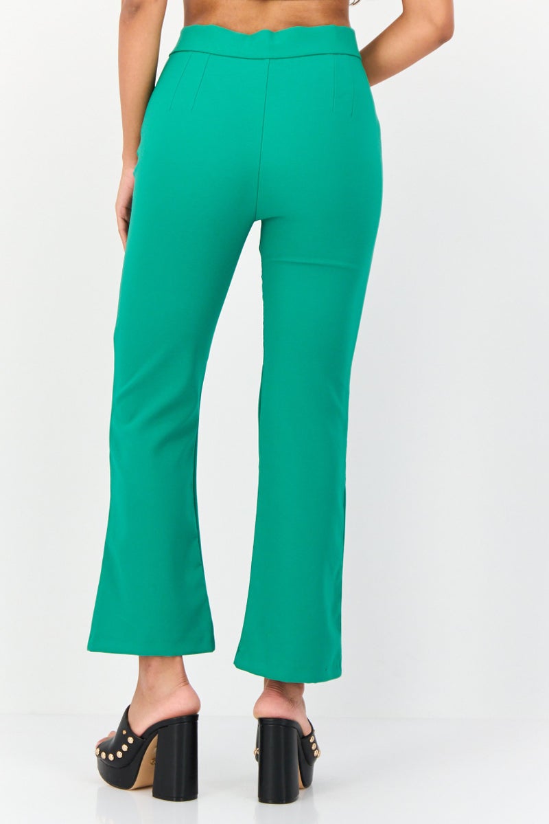 KOTON Women Regular Fit Solid Flare Pants, Green - Image 4