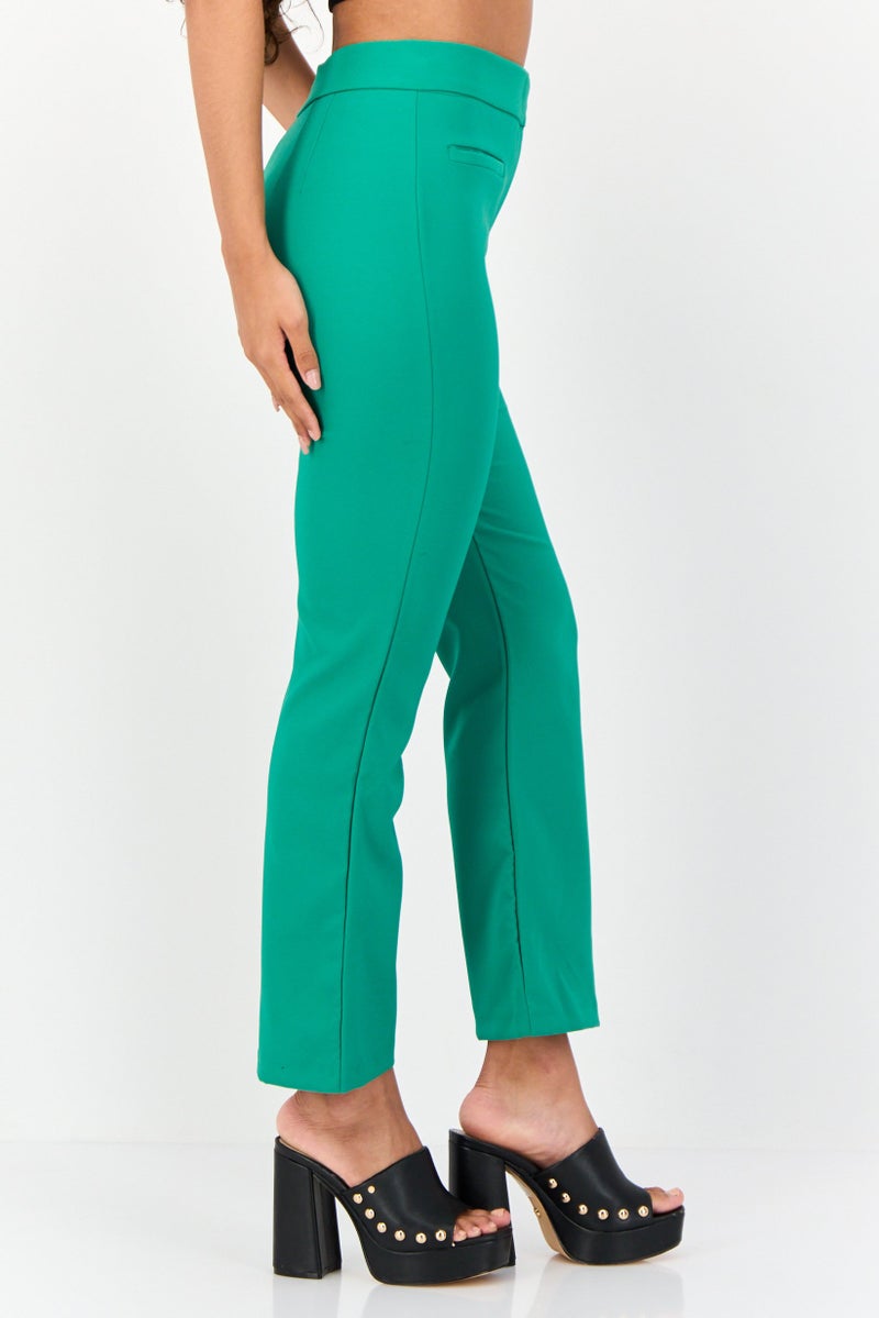 KOTON Women Regular Fit Solid Flare Pants, Green - Image 2