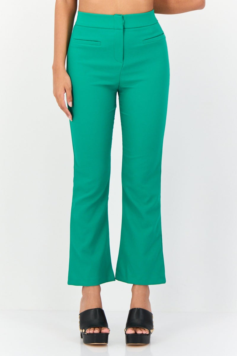 KOTON Women Regular Fit Solid Flare Pants, Green - Image 1