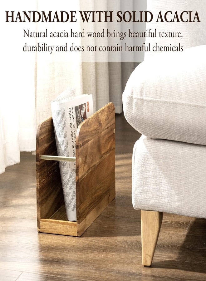 ماي جيفت حامل مجلات من خشب الأكاسيا الصلب من سلسلة فنادق ماي جيفت بريميوم، يُوضع على الطاولة، مع لمسة معدنية بلون النحاس، رف خشبي قائم بذاته للمجلات والصحف والملفات. - Image 3