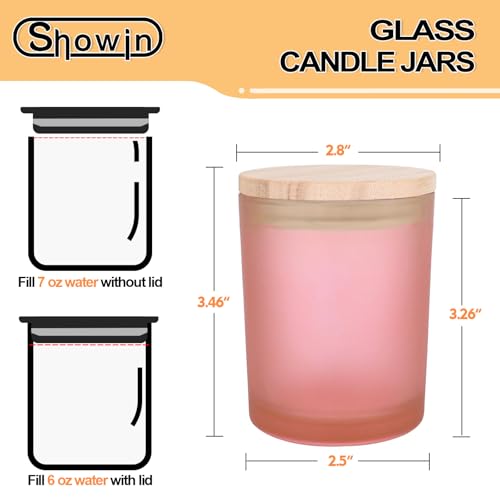 SHOWIN Thick Candle Jars for Making Candles 16 Pcs, 7 OZ Empty Jars with Wood Lids for Candle Making, Sample Container, Frosted Pink - Image 4
