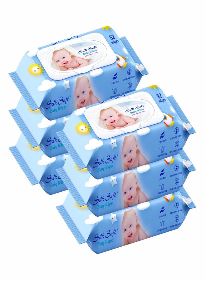 Silk Soft Baby Wet Wipes with Lid - 492 Wipes (82 x 6 Packs) | Fragrance-Free, Alcohol-Free & Hypoallergenic | Extra Thick, Moisturizing & Gentle on Sensitive Baby Skin - Image 1