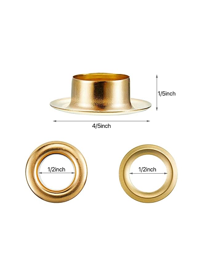 PROMASS promass Grommet Tool Kit, Grommet Setting Tool and 100 Sets Grommets Eyelets Portable Grommet Hand Press Kit for Leather Clothes Shoes Fabric Belts with Storage Box Gold, 1/2 Inch Inside Diameter  - Image 2