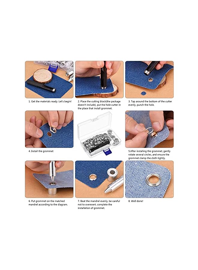PROMASS promass Grommet Tool Kit, Grommet Setting Tool and 100 Sets Grommets Eyelets Portable Grommet Hand Press Kit for Leather Clothes Shoes Fabric Belts with Storage Box Gold, 1/2 Inch Inside Diameter  - Image 3