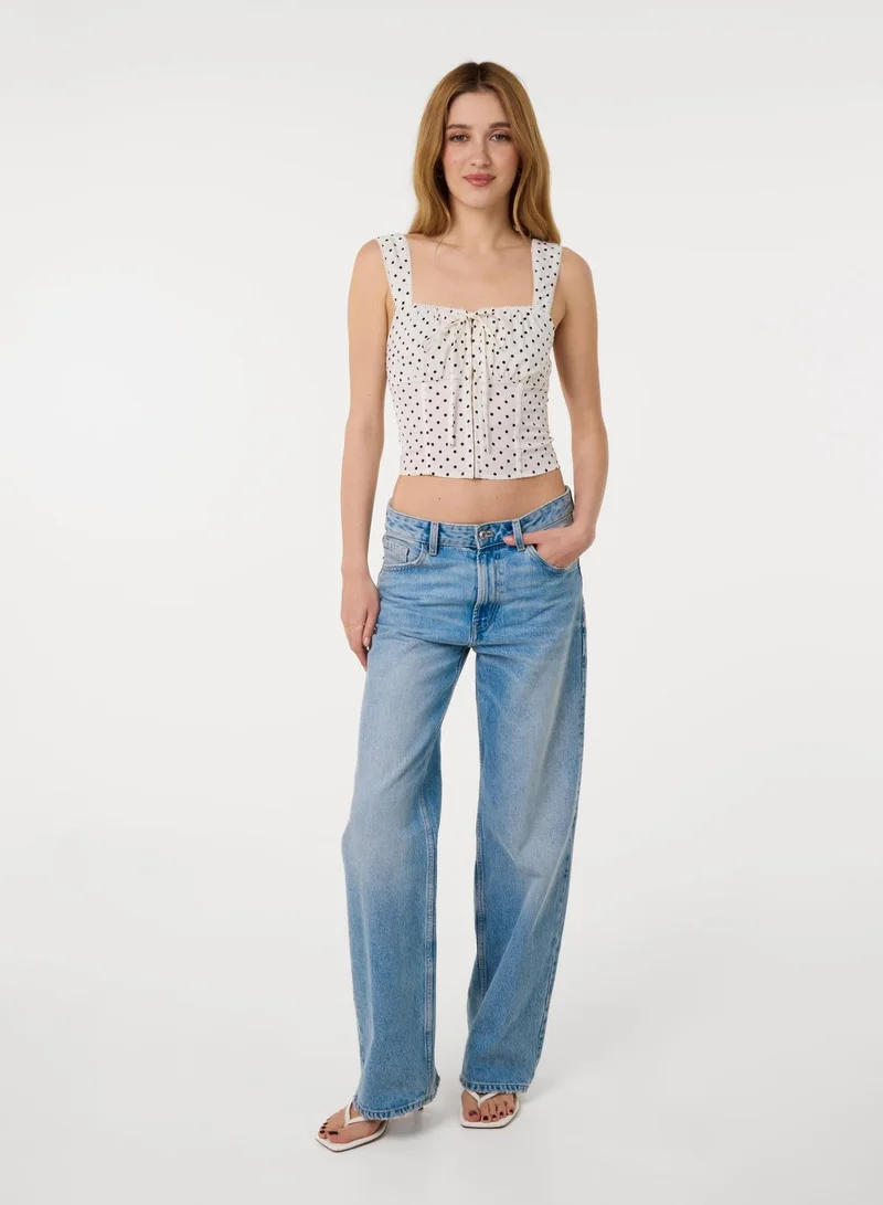 بينك فانيلا Polka Dot Hook And Eye Crop Top