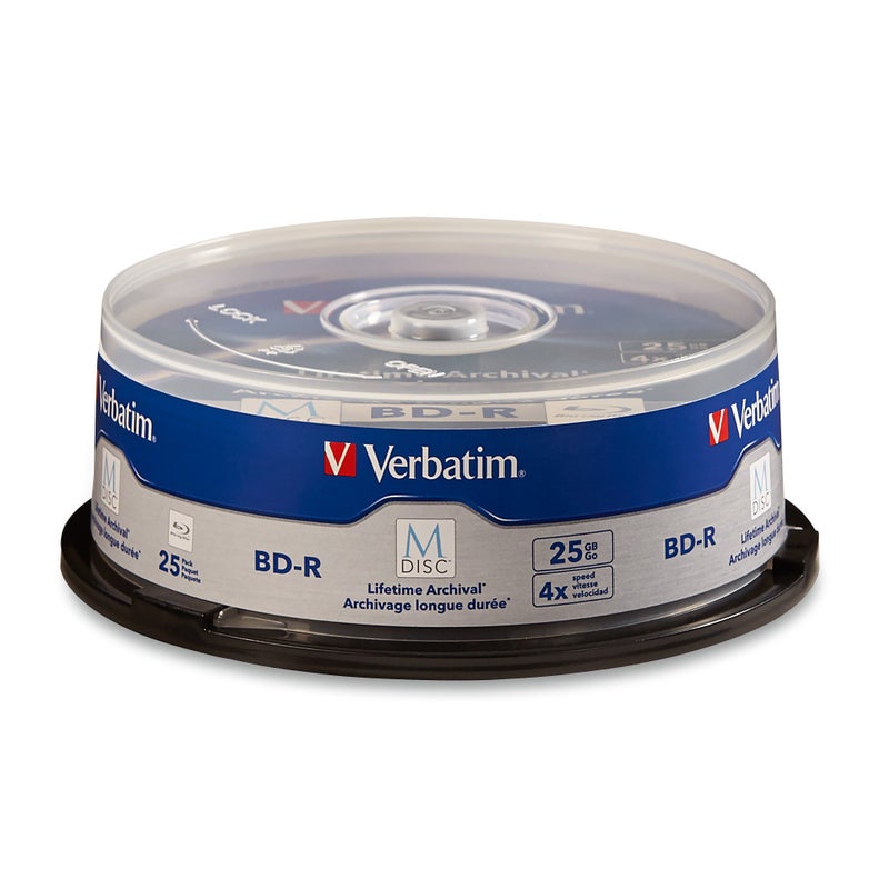 Verbatim M DISC BD-R 25GB 4X with Branded Surface Blank Blu-Ray Recordable Media – 25pk Spindle,Blue - Image 1