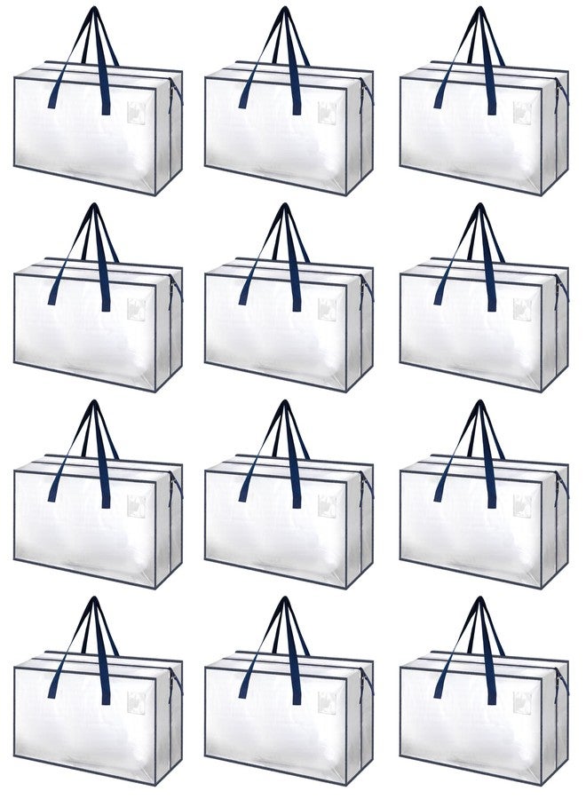 HealSmart 12 Pack Extra Large Moving Bags with Zippers & Carrying Handles, Heavy-Duty Storage Tote Moving Boxes for Dorm Room Essentials Storage Bags, Clear - Image 1