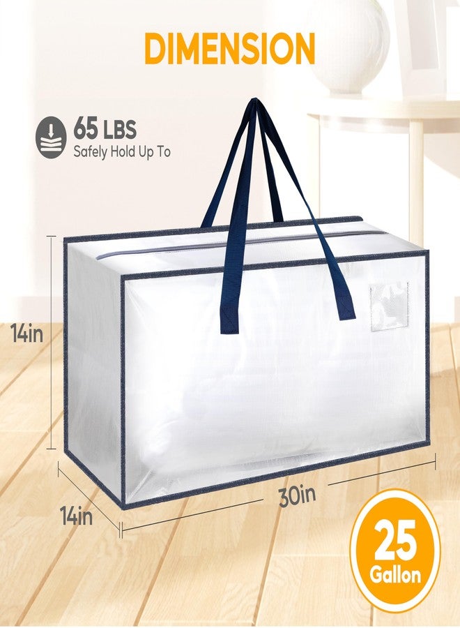 HealSmart 12 Pack Extra Large Moving Bags with Zippers & Carrying Handles, Heavy-Duty Storage Tote Moving Boxes for Dorm Room Essentials Storage Bags, Clear - Image 2