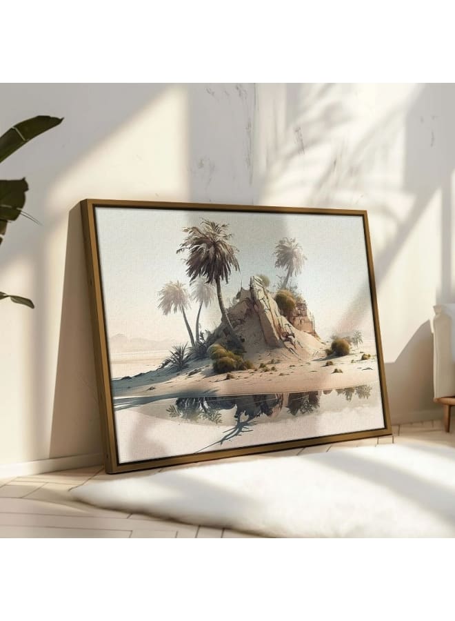 Home Gallery Desert scene with palm trees desert island framed wall art 120x80 - Image 1
