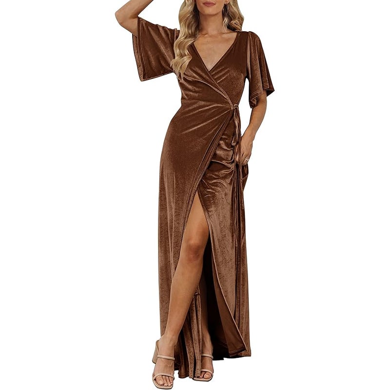 MEROKEETY Women Abendkleid mit V-ausschnitt aus Samt Soft - Image 1