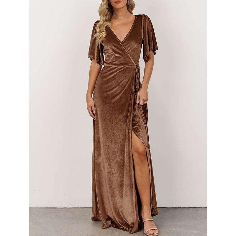 MEROKEETY Women Abendkleid mit V-ausschnitt aus Samt Soft - Image 2