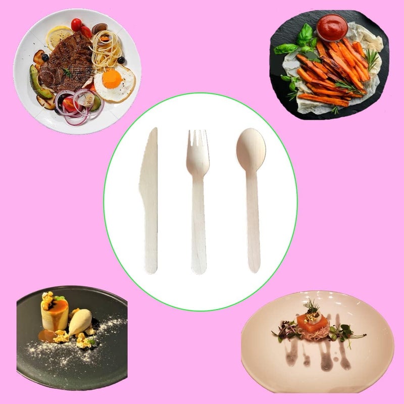 Gmark Disposable Wooden Cutlery 100pcs Set by Gmark  Biodegradable Utensils  40 Forks 40 Spoons and 20 Knives  Parties Events BBQ Weddings Picnics GM1046A - Image 4