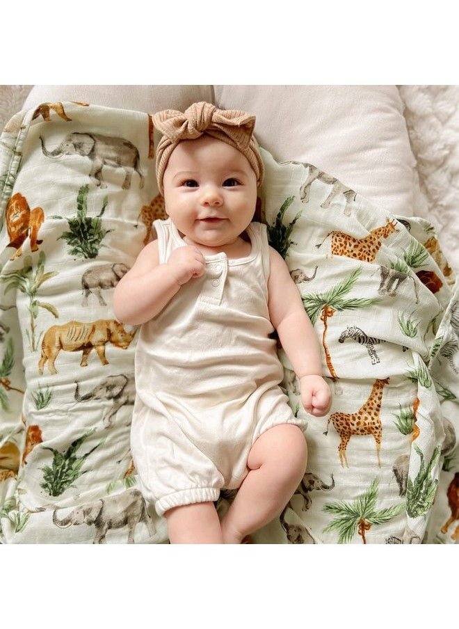 LifeTree - Muslin Swaddle Blankets Unisex Woodland Baby Swaddling Wrap Nursery Neutral Receiving Blanket For Boys & Girls 70% Bamboo & 30% Cotton Large 47 X 47 Inches Safari Jungle/Olive Green - Image 1